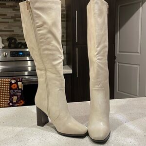 Wide Calf Off White Knee High Boots